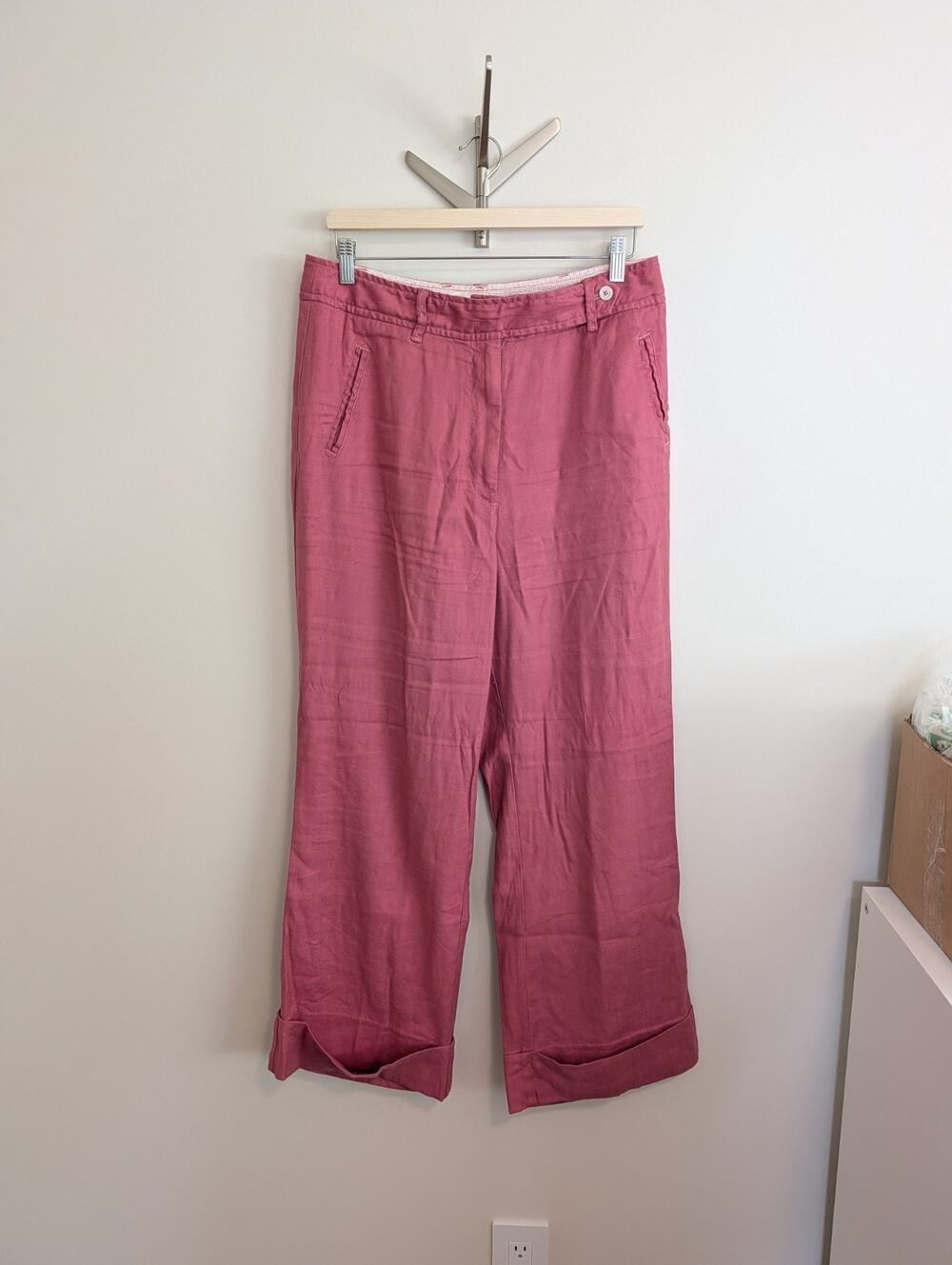 By Anthropologie Mauve Wide Leg Cuffed Trousers Size 12